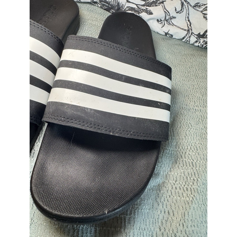 Adidas White And Black Striped Slides Women's 9 - Picture 3 of 7